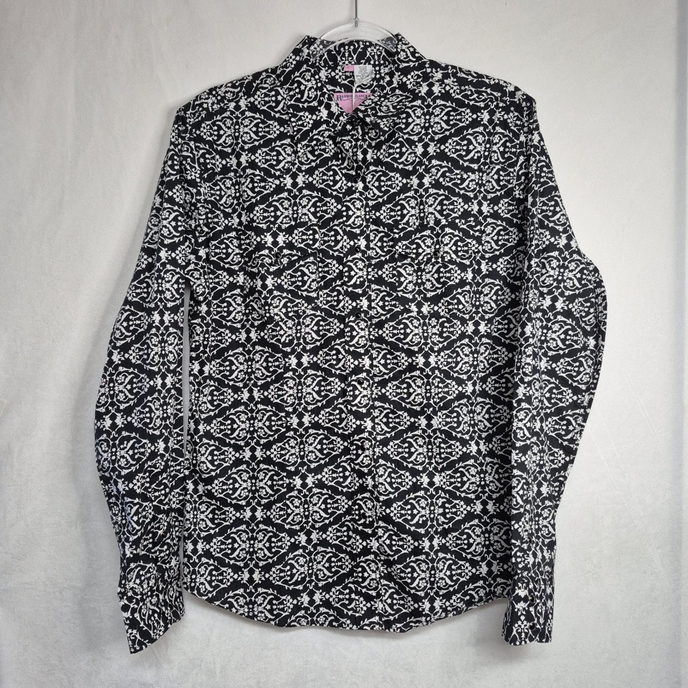 Ransom Ranch Womens Sz L Western Snap Shirt Black White Damask Cotton NWT 225056